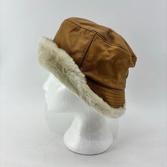 Wilsons Leather Bucket Hat Leather Sherpa Lined Tan 90s Size S/M main image 8